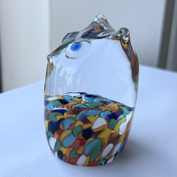 Czech Multicolor in Clear Art Glass Cat Kitten Paperweight Figurine 3" - Picture 6 of 9